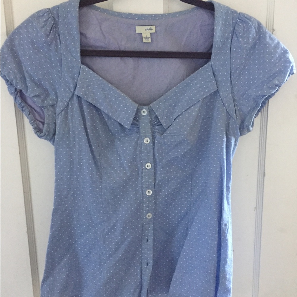 Anthropologie blue polka dot blouse